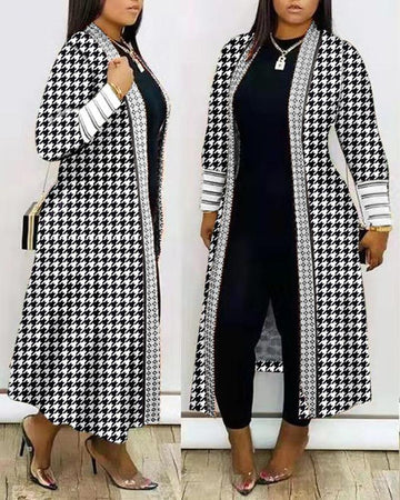 Znbbw Women Printed Long Cardigan full sleeve Trench  OverCoat Lady Casual Loose Open Stitich Coat Female 2023 Autumn Spring Fashion